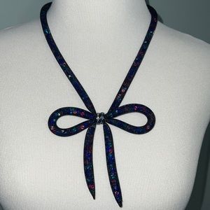 Betsey Johnson Black Bow Crystal Necklace